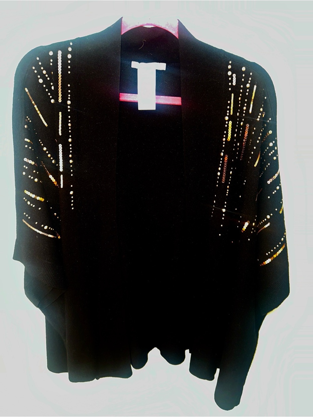 Chico's Black Open-Front Sweater with Gold Stud Accents